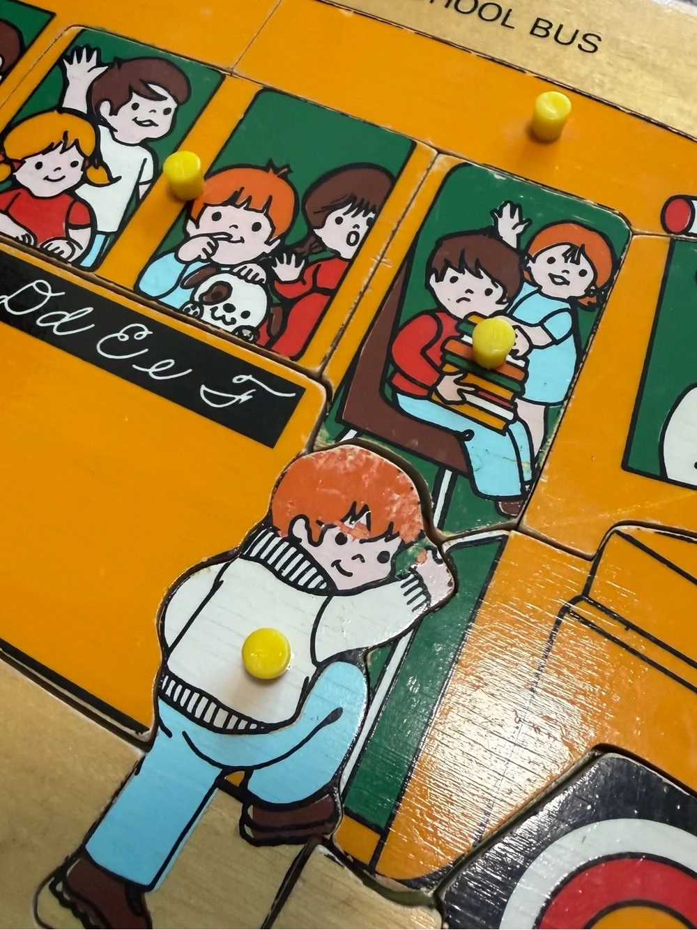 Vintage Fisher-Price #515 School Bus Wooden Puzzle 13 Pc Complete 1970s